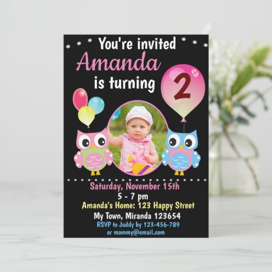 Rose Blue Owl - Einladung (Stehend Vorderseite)