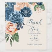 Rose Blue/Peach Wedding Danke, ID584 Weinetikett (Einzelnes Label)