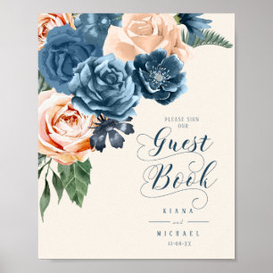Rose Blue/Peach Wedding Guest Book ID584 Poster