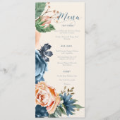 Rose Blue/Peach Wedding Menu ID584 Menükarte (Vorderseite)