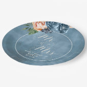 Rose Blue/Peach Wedding Mr. und Mrs. ID584 Pappteller (Schrägansicht)