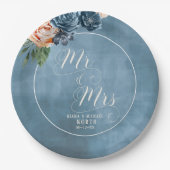 Rose Blue/Peach Wedding Mr. und Mrs. ID584 Pappteller (Vorderseite)