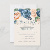 Rose Blue/Peach Wedding RSVP ID584 Karte (Vorderseite)
