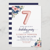 Rose Blues Navy Blush Einladung (Vorne/Hinten)