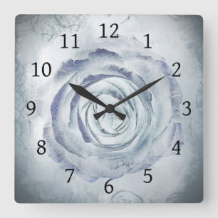 Rose Blume 13 Blau Quadratische Wanduhr