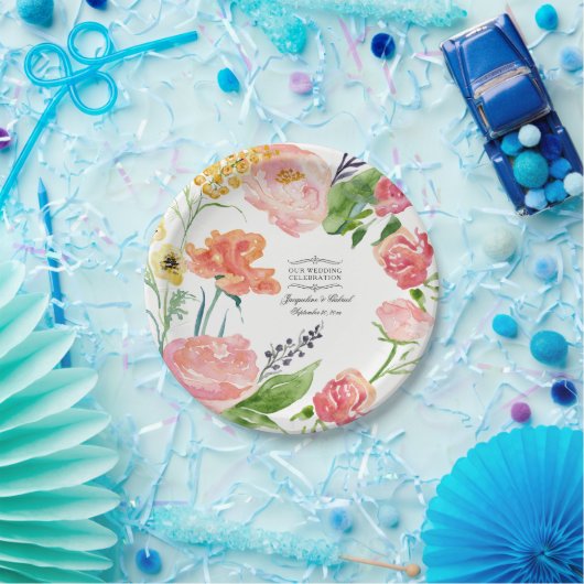 Rose Blume Aquarellfarben Pfirsichfarben Krustenho Pappteller (Party)