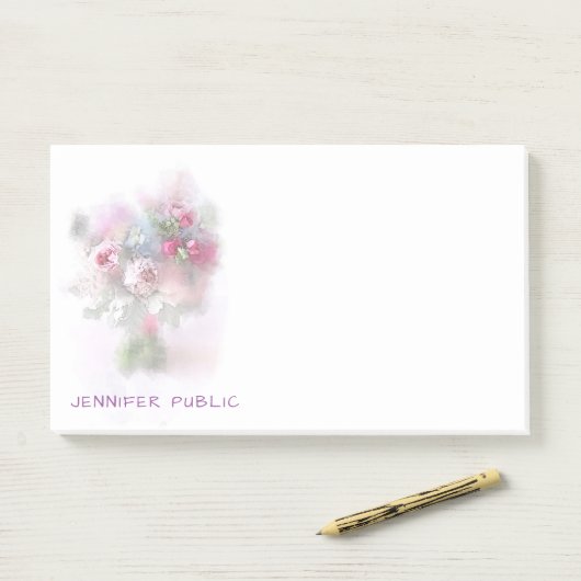 Rose Blume Aquarellfarben Post-it Klebezettel (Auf Schreibtisch)