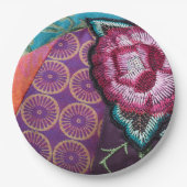 Rose Blume bestickt aussehen boho lila Pappteller (Vorderseite)
