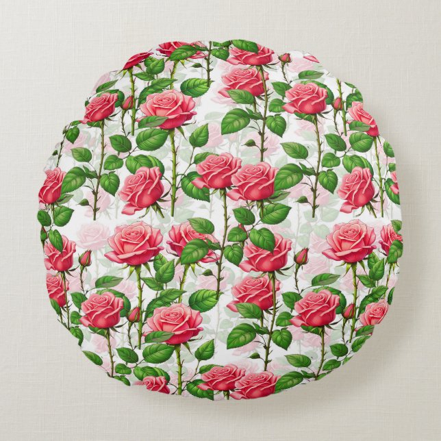 Rose Blume Blumenblättermuster Rundes Kissen (Vorderseite)
