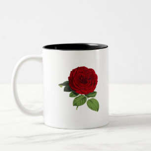 Rose Blume Blüten Rot Grün Abgeschieden Vintag Zweifarbige Tasse