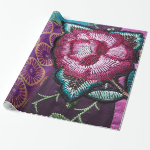 Rose Blume boho Tapisserie bestickt aussehen Geschenkpapier
