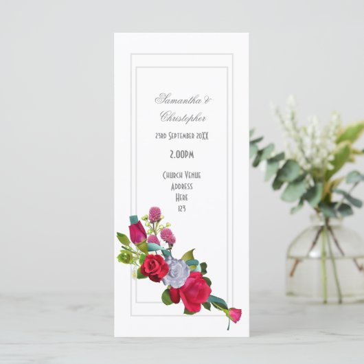 Rose Blume Bouquet Kirche Hochzeitsprogramm Programm (Stehend Vorderseite)