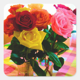 Rose Blume Bouquet Quadratischer Aufkleber