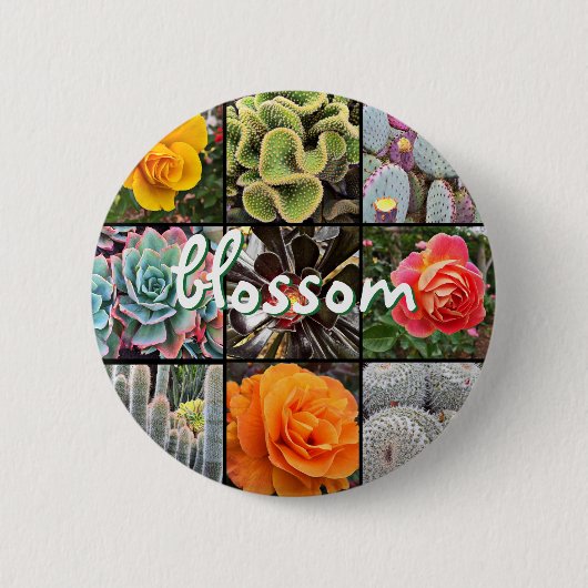 Rose Blume Cacti Foto Collage Blossom Skript Button (Vorderseite)