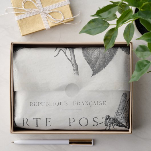 Rose Blume Dragonfly Französisch Postmark Decoupag Seidenpapier (Geschenk)