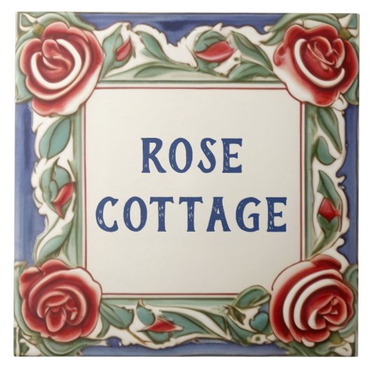 Rose Blume Eigene Hausnamensplatte Unterschrift Pl Fliese (Vorderseite)