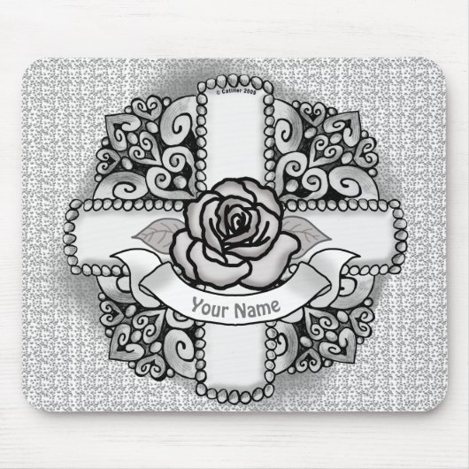 Rose Blume Filigree Christlich Cross Mousepad (Vorne)