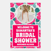 Rose Blume Foto Brautparty Willkommen Acrylschild (Vorderseite)