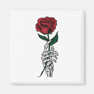 Rose Blume Geschenk - Weißes Skelett Hand halten A Magnet