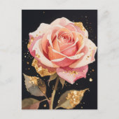 Rose Blume Gold Glitzer Ölgemälde Postkarte (Vorderseite)
