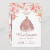 Rose Blume Gold Prinzessin Quinceanera Einladung (Vorne/Hinten)
