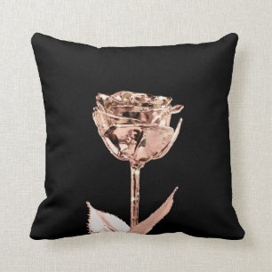 Rose Blume Kupfer Gold Lux Metallic Weiß Kissen