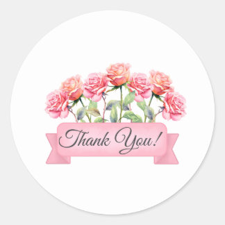 Rose Blume mit Banner Floral Vielen Dank Runder Aufkleber