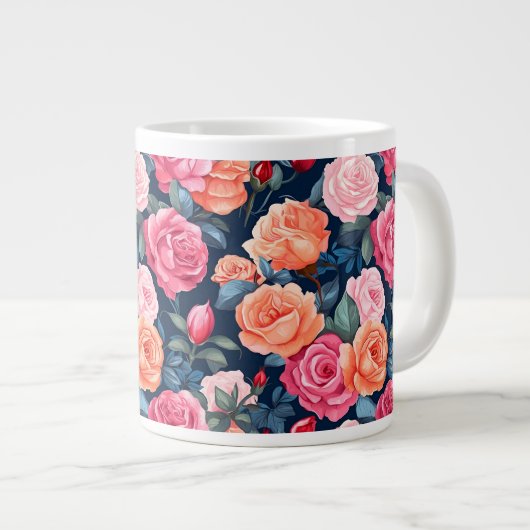 Rose Blume Muster blühen Jumbo-Tasse (Vorderseite Rechts)