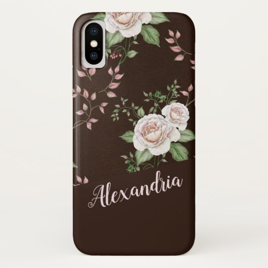 Rose Blume Muster braun grün und rosa Case-Mate iPhone Hülle (Rückseite)