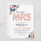 Rose Blume Navy Blush Brautparty Einladung (Vorderseite)