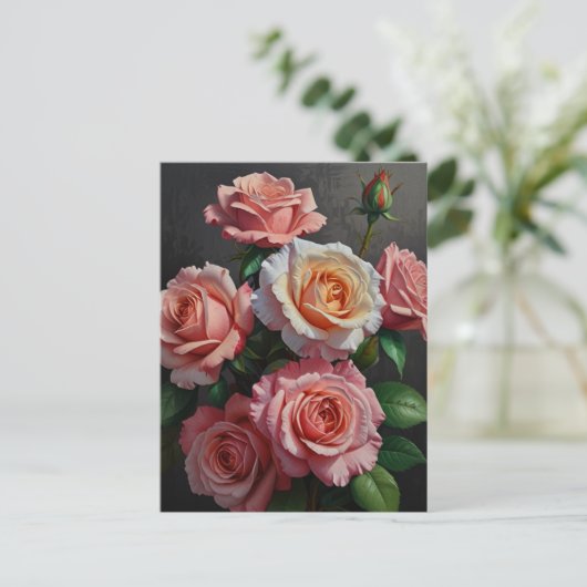 Rose Blume Ölgemälde Postkarte (Stehend Vorderseite)