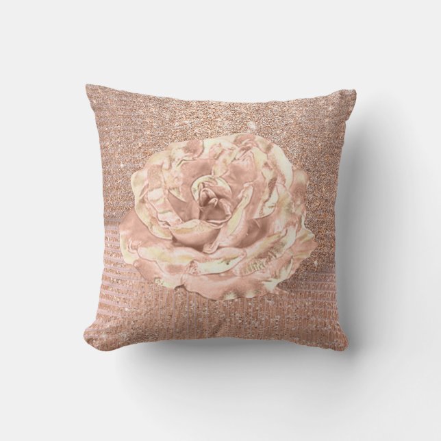 Rose Blume Pinselspitze Glitzer Peach Metal Kissen (Vorderseite)