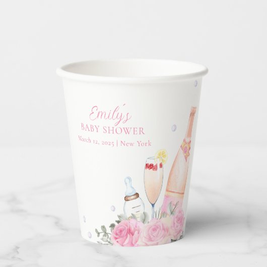 Rose Blume Poppin Champagner Flaschen Kinderdusche Pappbecher (Vorderseite)