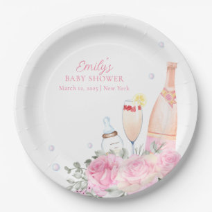 Rose Blume Poppin Champagner Flaschen Kinderdusche Pappteller