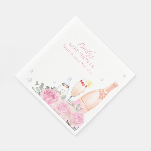 Rose Blume Poppin Champagner Flaschen Kinderdusche Serviette (Ecke)