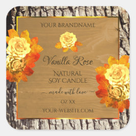 Rose Blume Produkte Etiketten Naturholzkörner Quadratischer Aufkleber