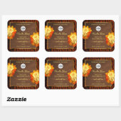 Rose Blume Produktkennzeichnung Naturholzkörnige L Quadratischer Aufkleber (Blatt)