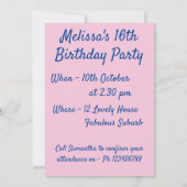 Rose Blume Rosa Geburtstag Kinder Einladung (Rückseite)