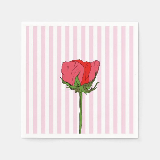 Rose Blume Rosa Streifen Serviette (Vorderseite)