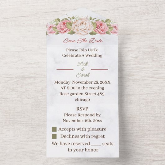 Rose Blume Save the Date angepasst All In One Einladung (Innen Boden)