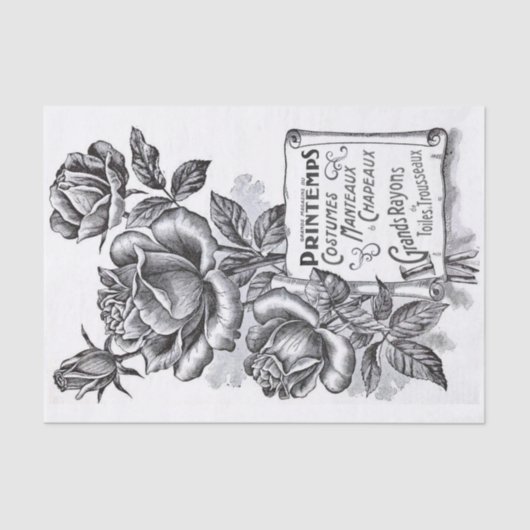 Rose Blume Scroll Banner Französischer Text Entpac Seidenpapier (Vorderseite)