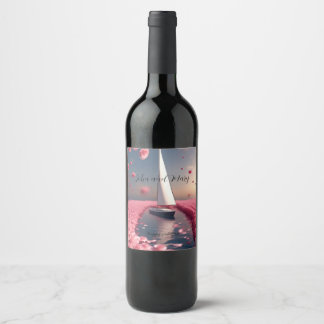 Rose Blume Segelboot Hochzeitsticker Weinetikett