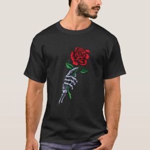 Rose Blume Skelett Hand halten eine Rote Rose T-Shirt
