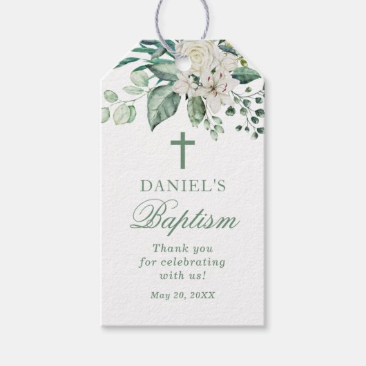 Rose Blume Taufe Danke Geschenkanhänger (Vorderseite)