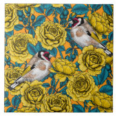 Rose Blume und Goldflossenvögel Fliese (Vorderseite)