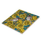 Rose Blume und Goldflossenvögel Fliese (Seite)