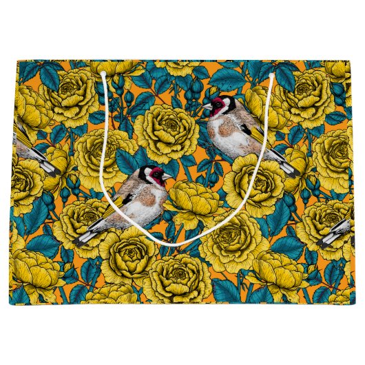 Rose Blume und Goldflossenvögel Große Geschenktüte (Vorderseite)