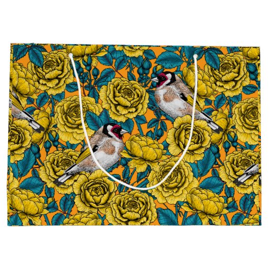 Rose Blume und Goldflossenvögel Große Geschenktüte (Rückseite)