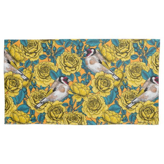 Rose Blume und Goldflossenvögel Kissenbezug (Vorderseite-Links)