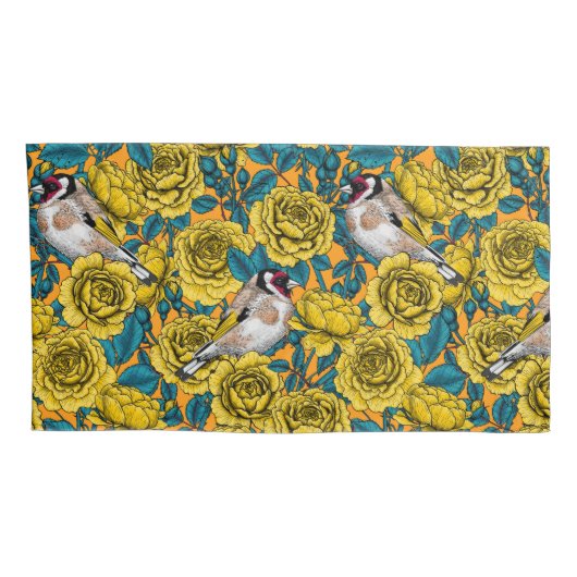 Rose Blume und Goldflossenvögel Kissenbezug (Rückseite-Rechts)